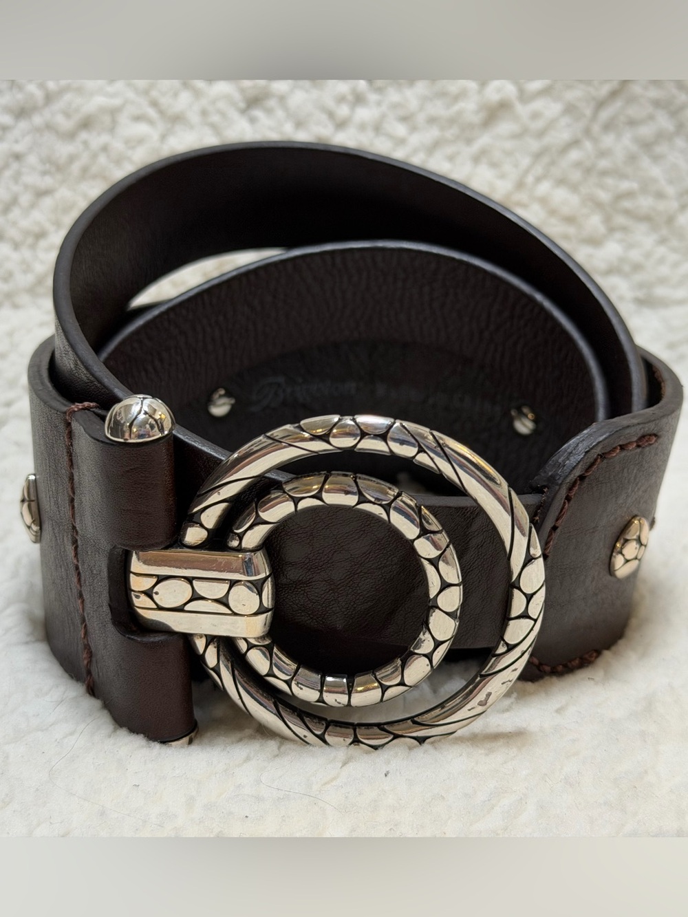 Brighton Brown Leather Belt w/Double-Ring Silver-Tone Metal Buckle Women’s XL